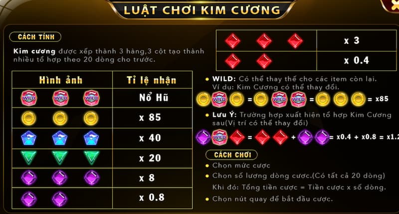 Kim cương Hit Club: Game đổi thưởng trực tuyến siêu hấp dẫn 3 Luật chơi game Kim Cương tại cổng trò chơi Hitclub