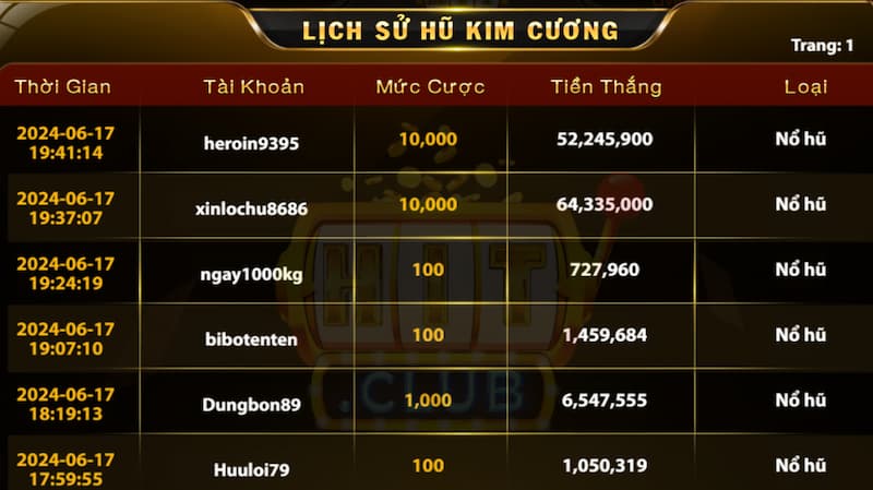 Kim cương Hit Club: Game đổi thưởng trực tuyến siêu hấp dẫn 5 Xem lịch sử nổ hũ trong game