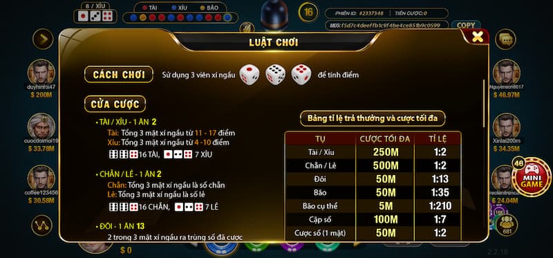 Sicbo Hit Club: Trải nghiệm game hot thử vận may cực đã 3 Các cửa cược trong Sicbo trực tuyến